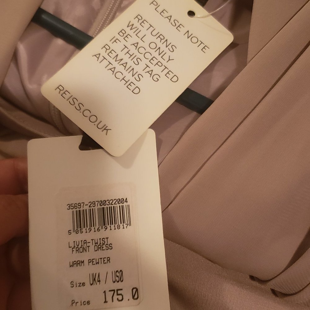 REISS _ Livia-Twist Front Dress in Warm Pewter